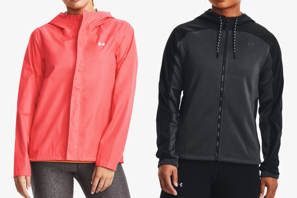 two women in red and black under armour jackets
