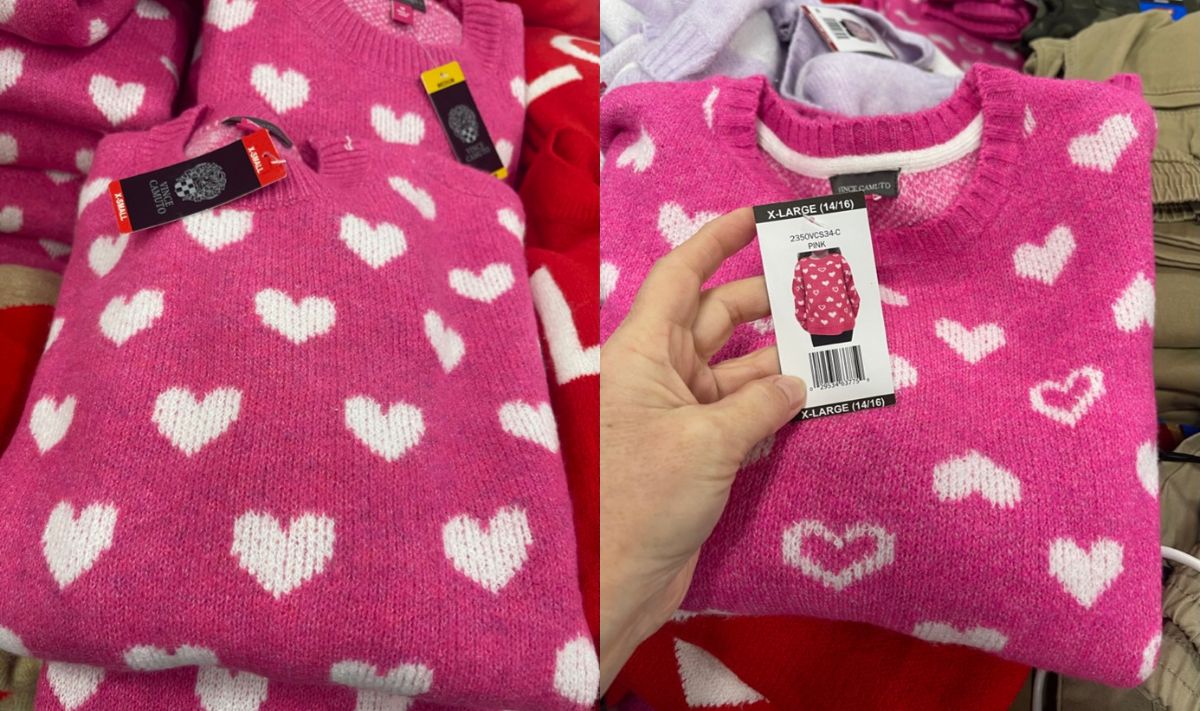 Vince Camuto ladies and Girls Valentines Day Sweaters in hot pink with white hearts