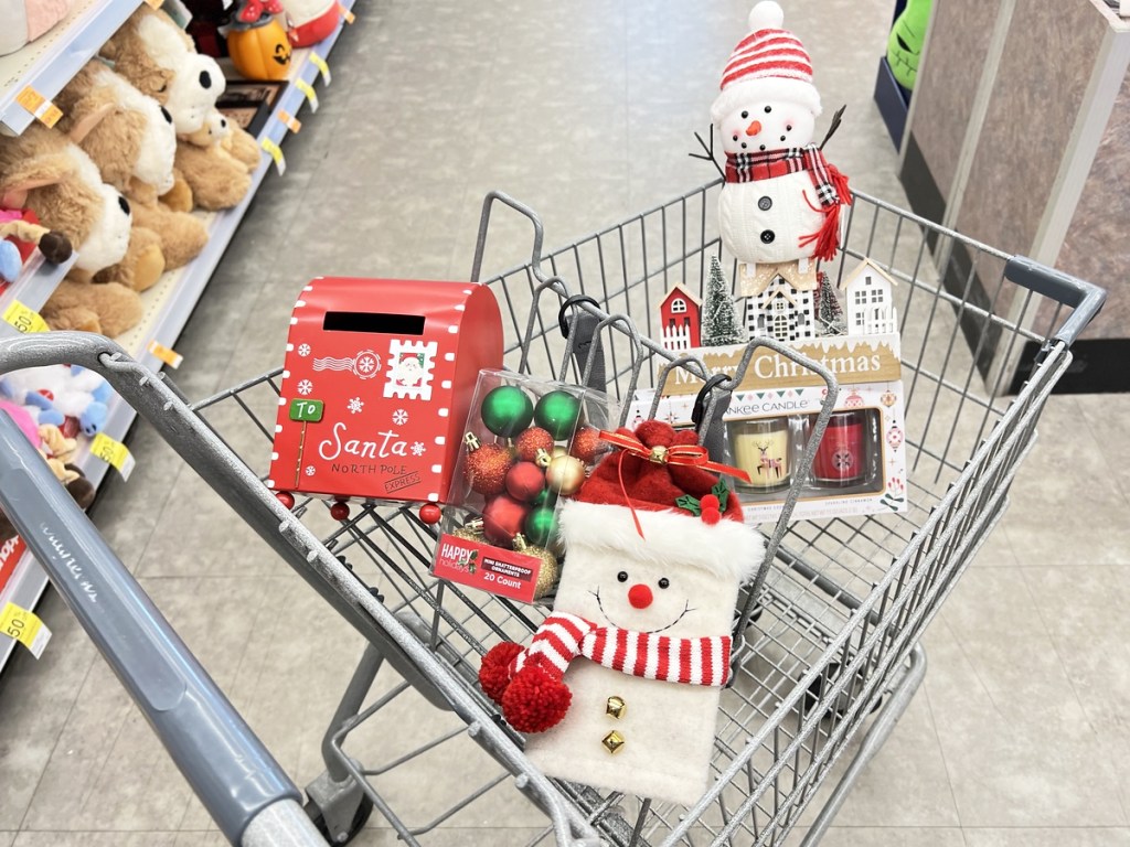 christmas decor in shopping cart