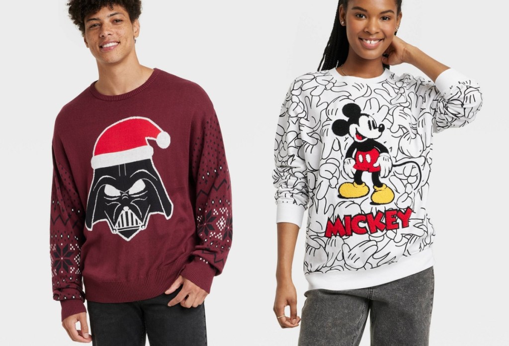 adults wearing dinner sweaters