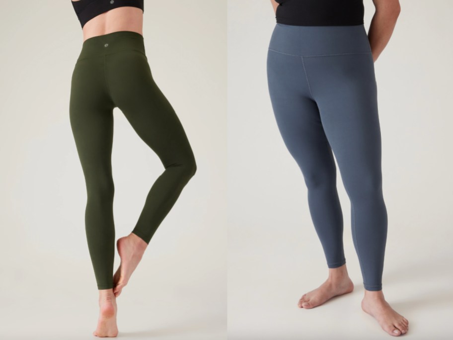 women in olive and blue leggings