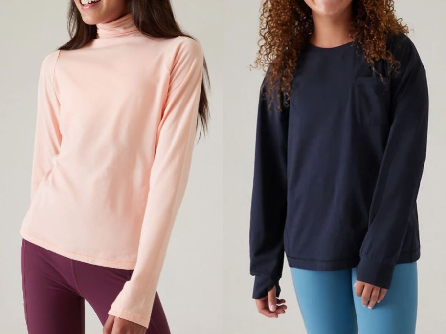 girls wearing long sleeved pink and navy tops