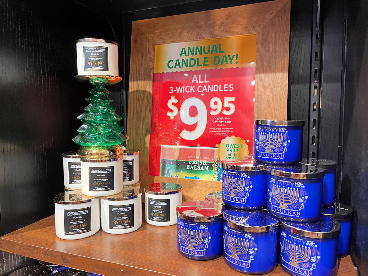 bath & body works candle day sale sign and candles