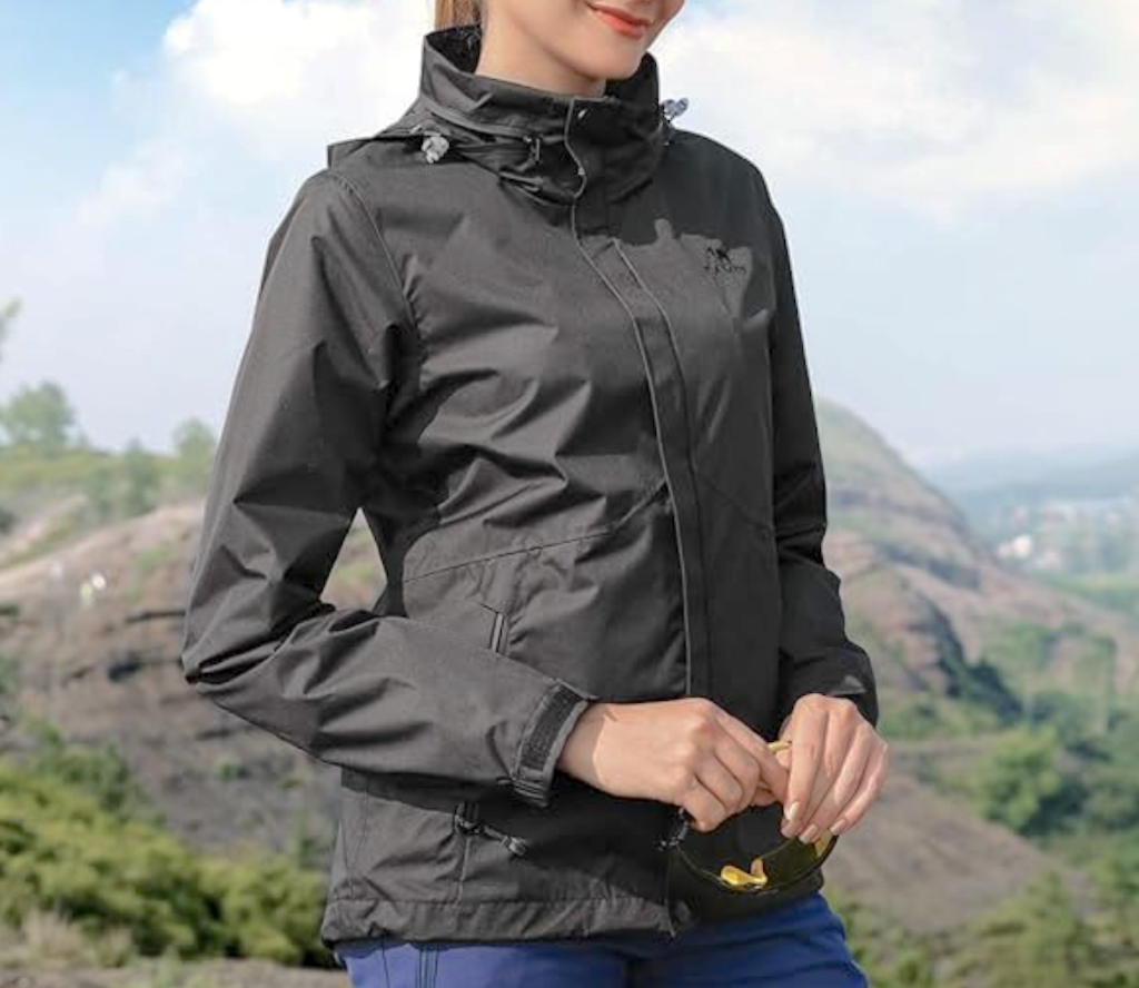 woman wearing black rain jacket