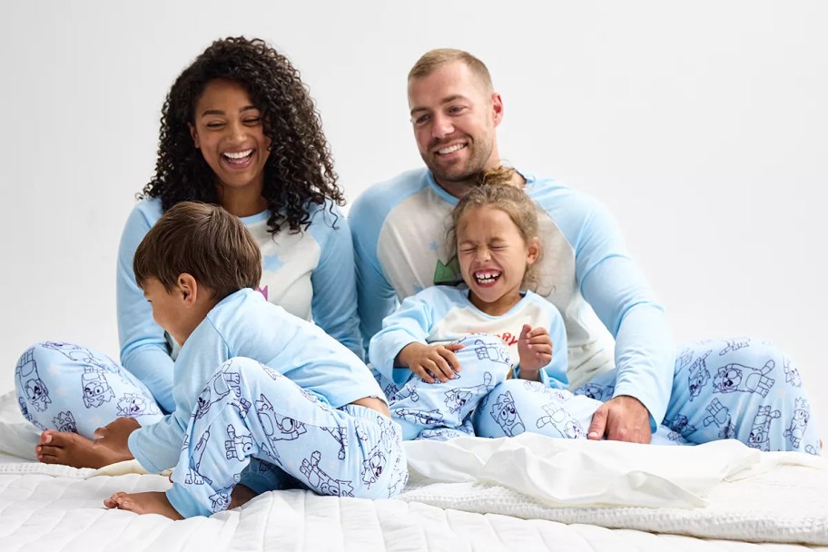 family wearing bluey matching pajamas