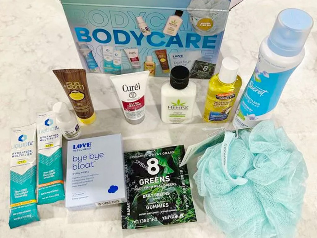 bodycare gift set with all pieces laid out on counter