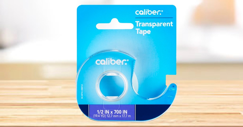 caliber transparent tape package on countertop