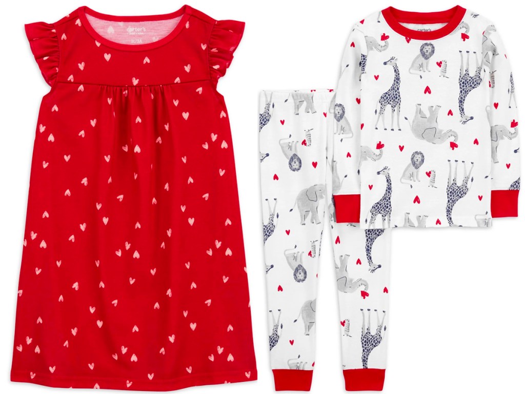 carters red valentines gown and 2 piece set