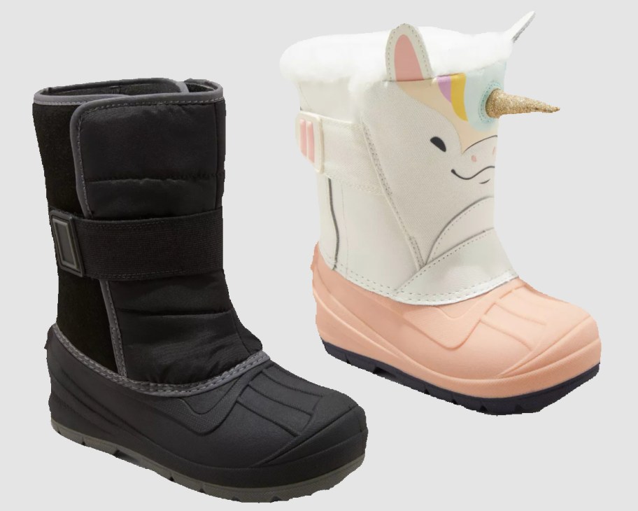 unicorn and black snow boots