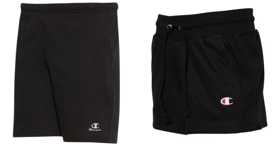 men's black nylon basketball shorts and women's black cotton athletic shorts