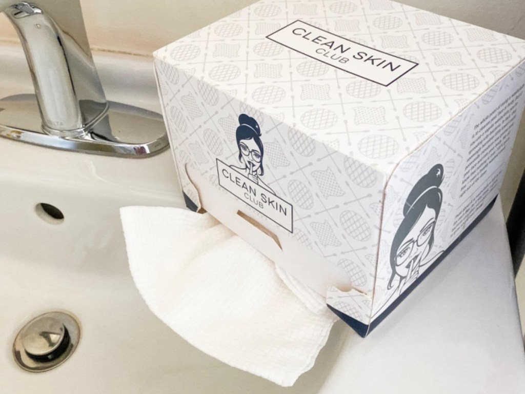 box of facial towels on sink