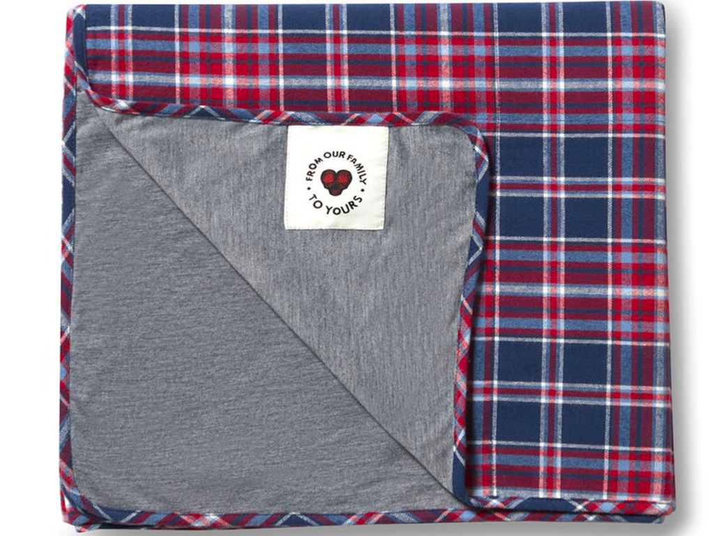 red and blue plaid dearfoams blanket