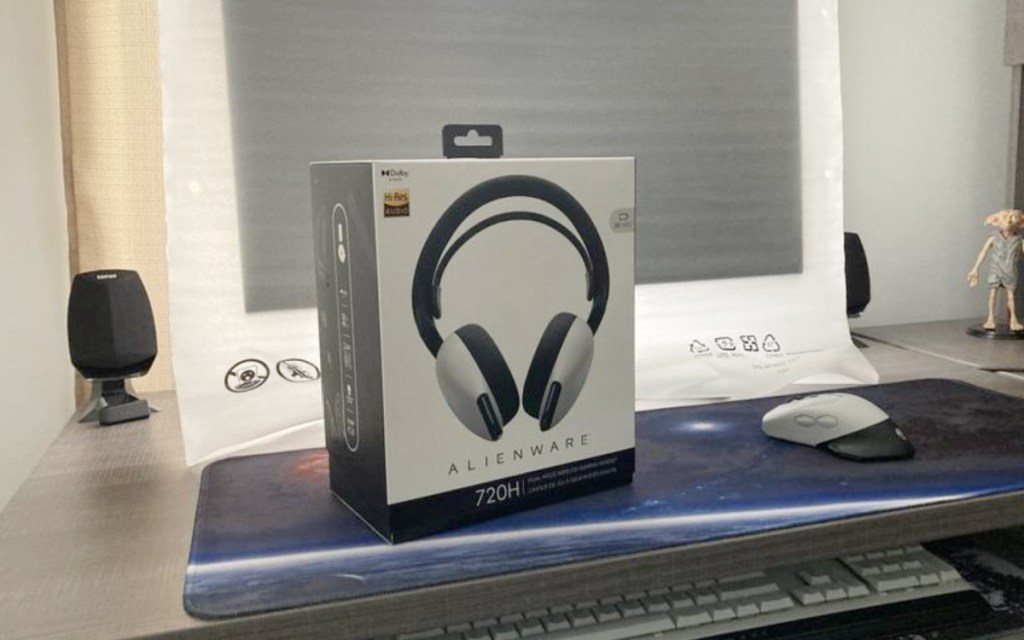 headset in box next to computer