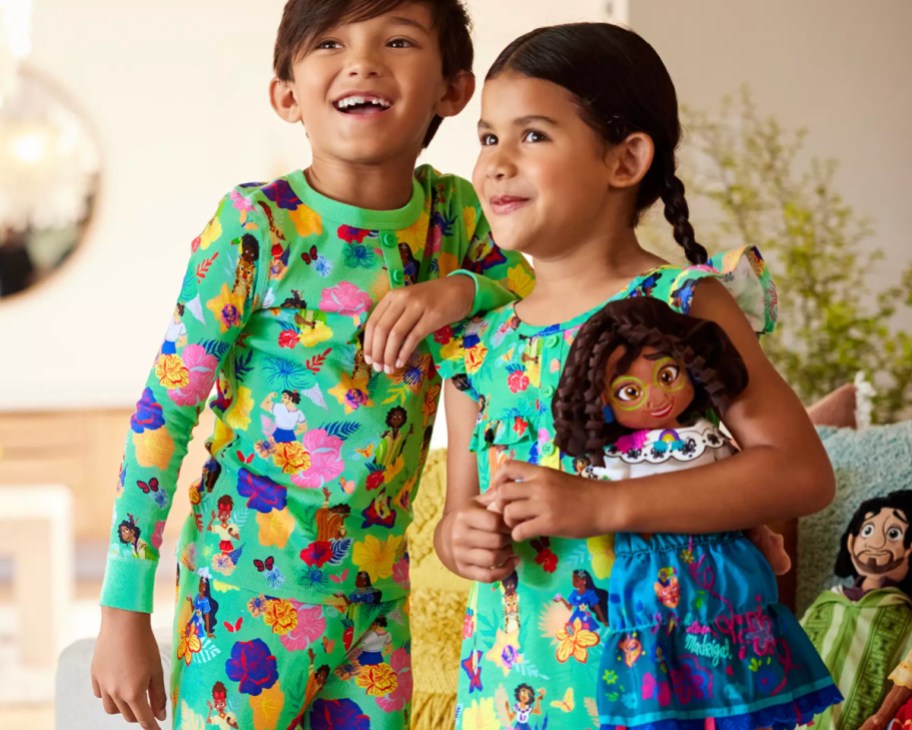 boy and girl wearing encanto pajamas