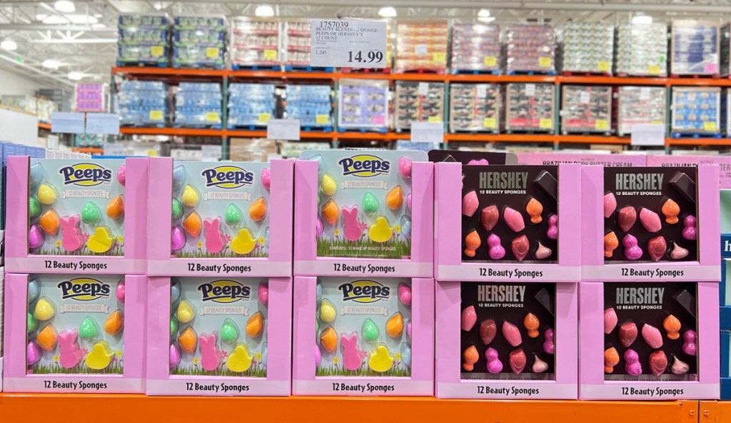 display of peeps beauty sponges and Hersheys sponges with its price tag
