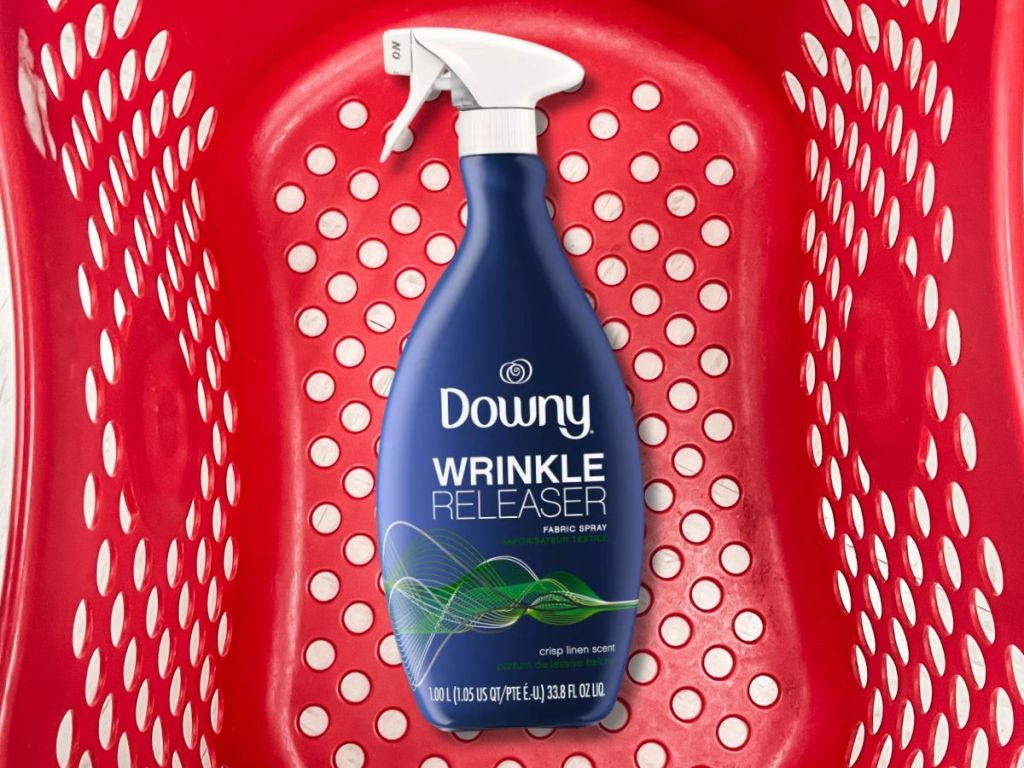 downy wrinkle release in a red basket