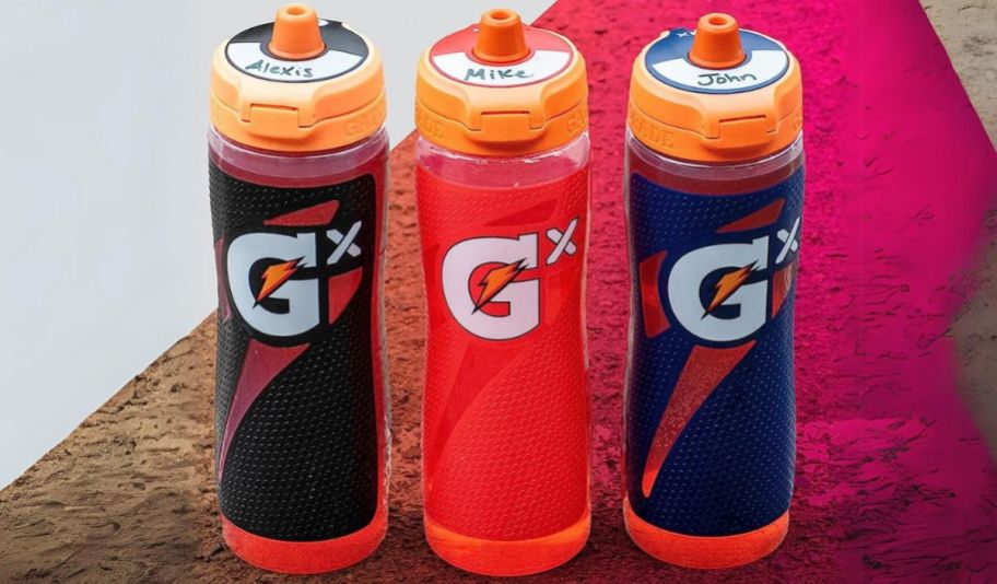 3 gatorade gx bottles on a track