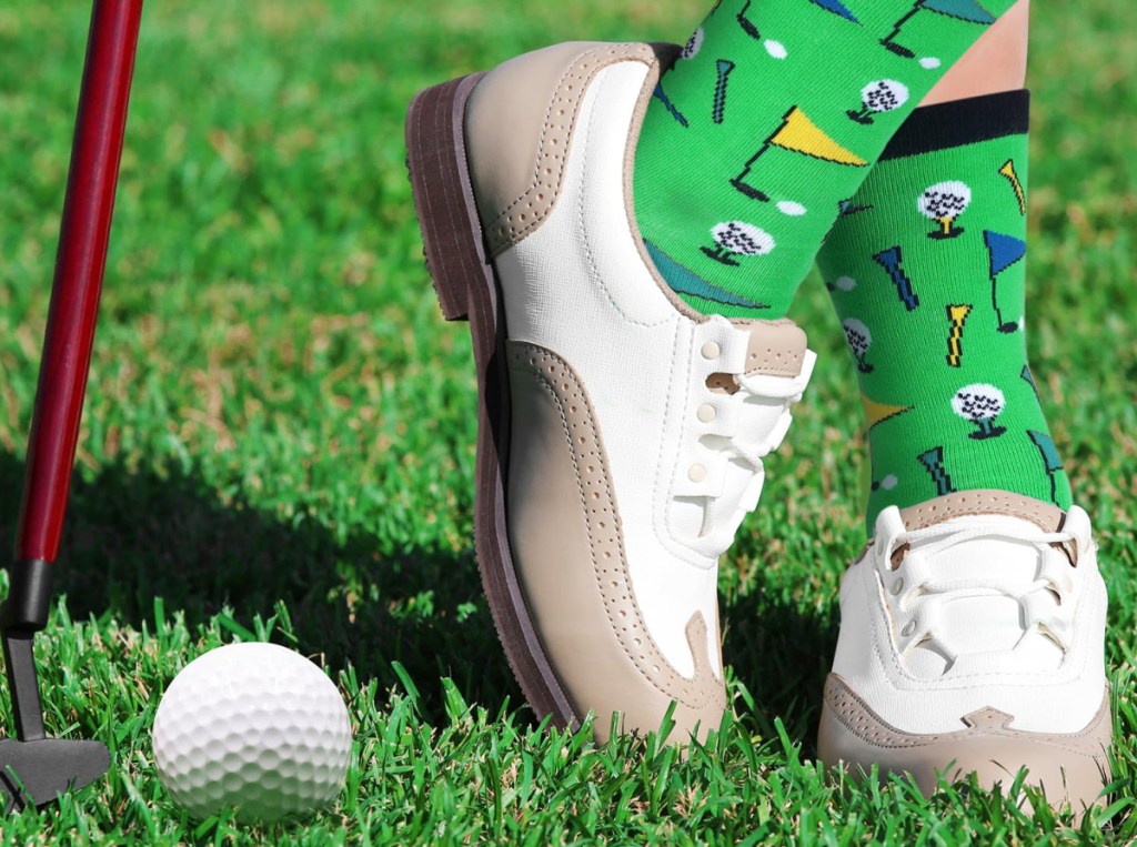 golf shoes, socks, balls and put
