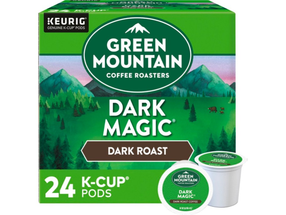 green mountain 24count kcups box with pods sitting in front