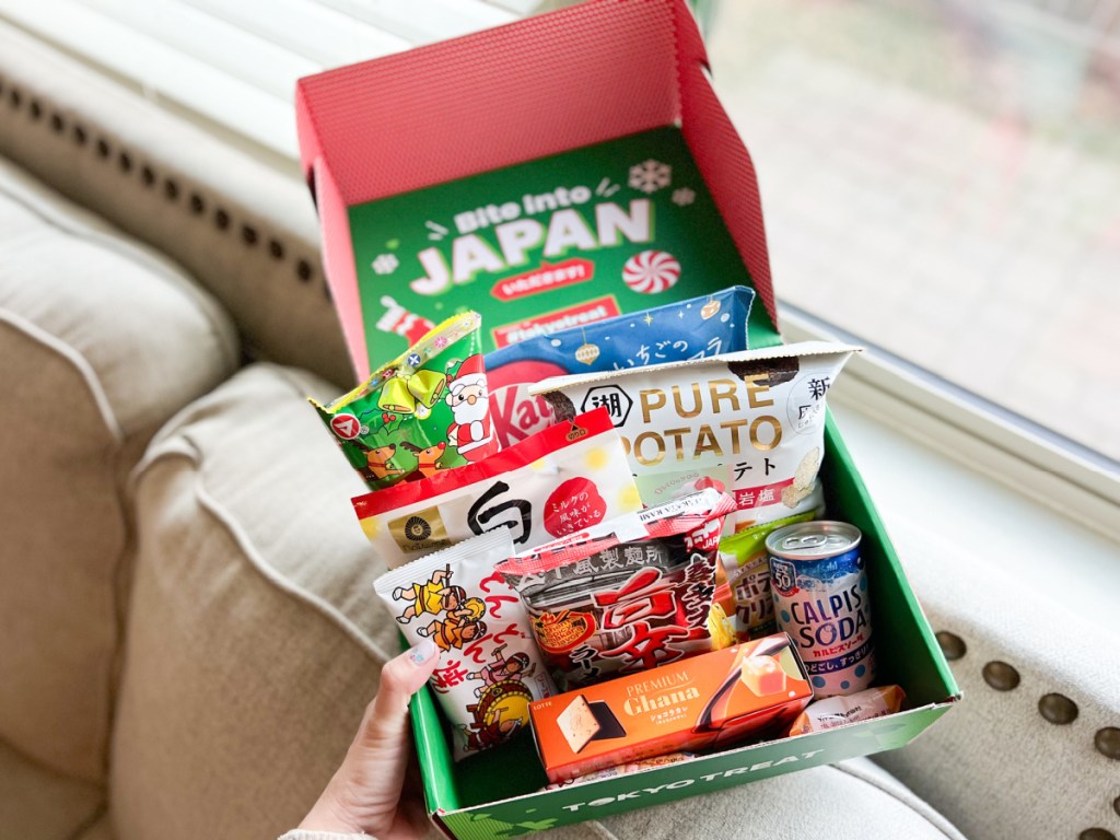 hand holding Tokyo box showcasing the items inside