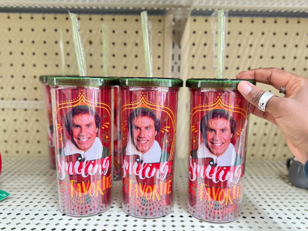 hand holding elf tumbler at the store