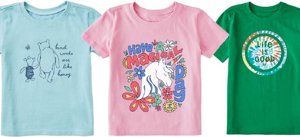 blue pink and green kids tees