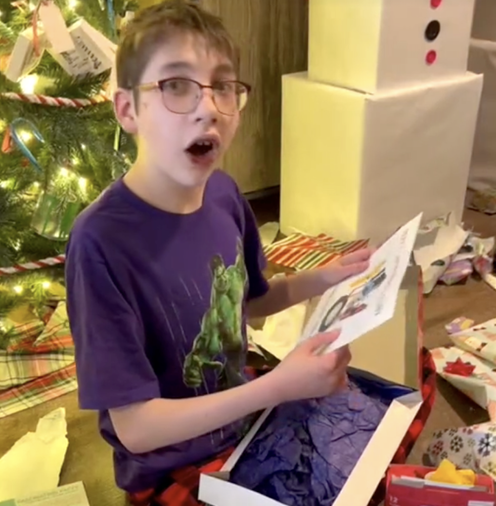 Little boy excited on Christmas morning 