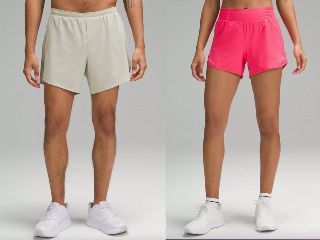 men wearing tan shorts and woman wearing pink shorts