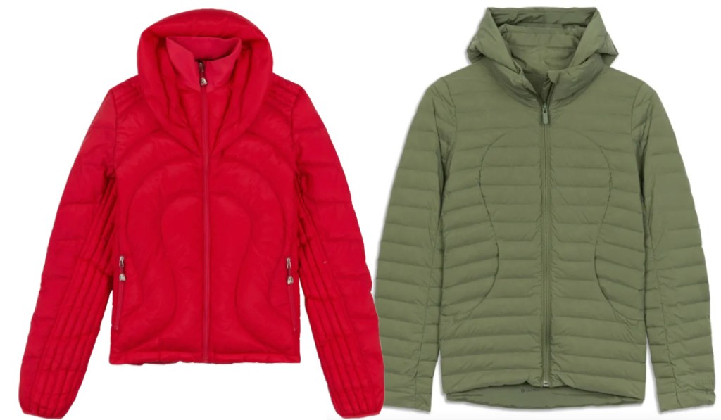 red and green womens puffer jackets 