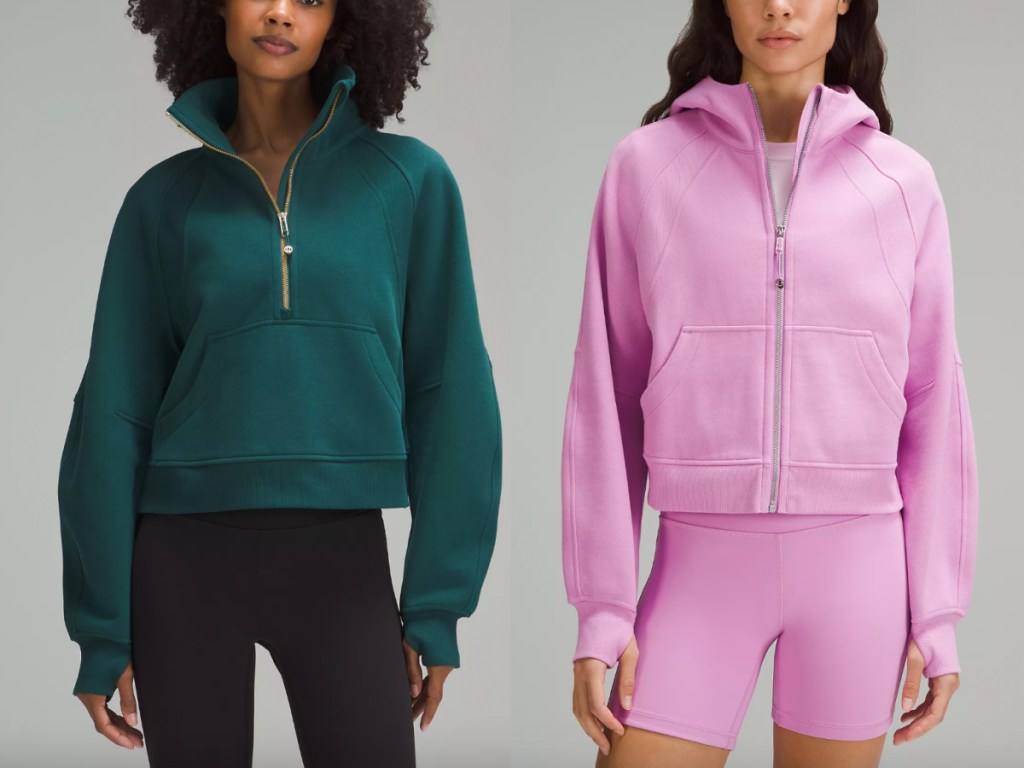 women wearing teal and pink scuba hoodies 