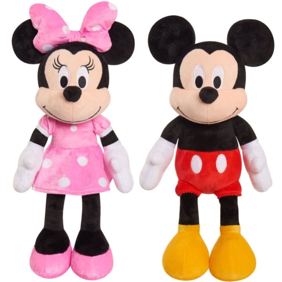 minnie and mickey 19 inch plush dolls on a white background