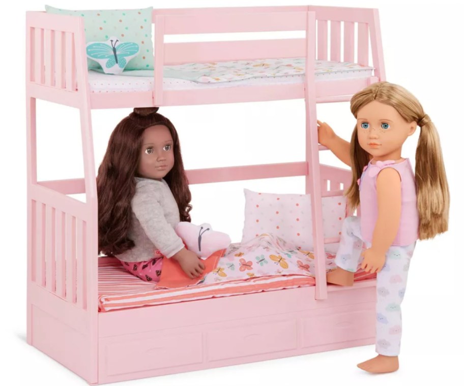 two dolls on bunk beds