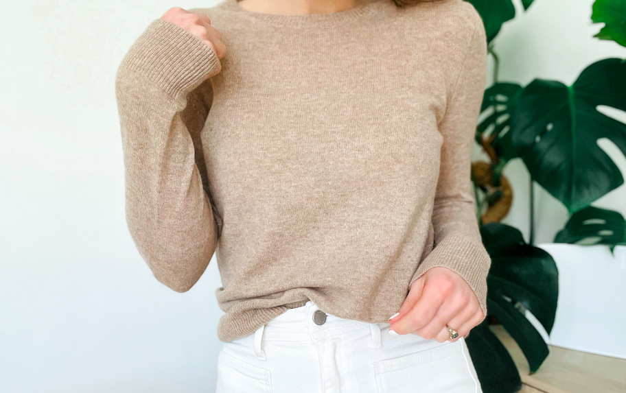 close up of beige sweater