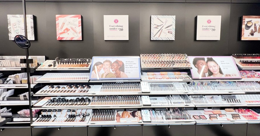 display of sephora beauty products in store