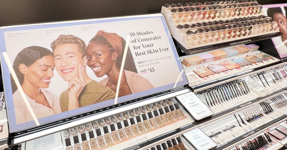 display of foundations in sephora store