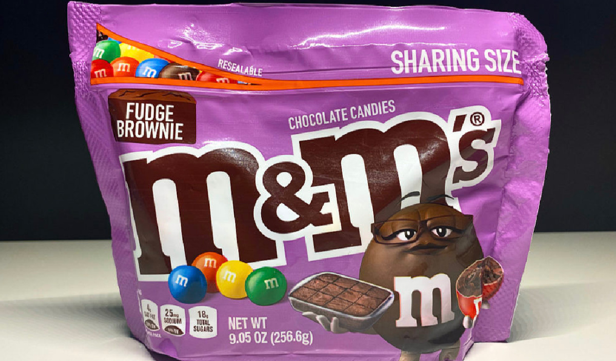 sharing bag of m&m frudge brownie