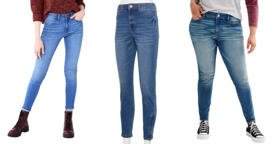 three women wearing so juniors jeans