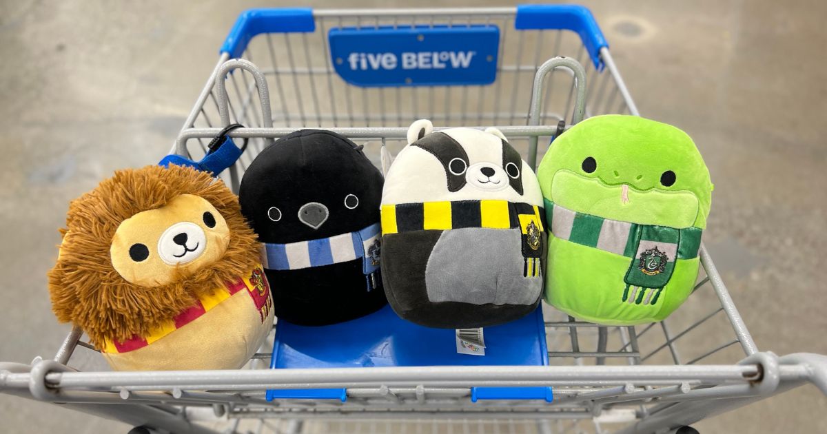 Five Below shopping cart filled with Harry Potter Squishmallows
