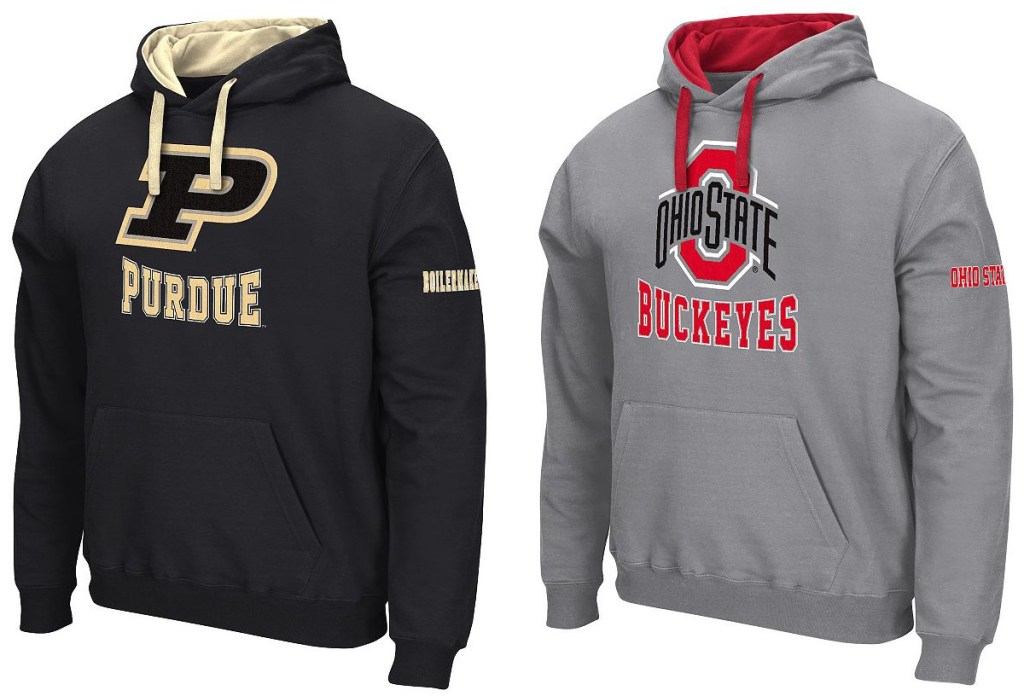 stock image of NCAA hoodies with different schools on them