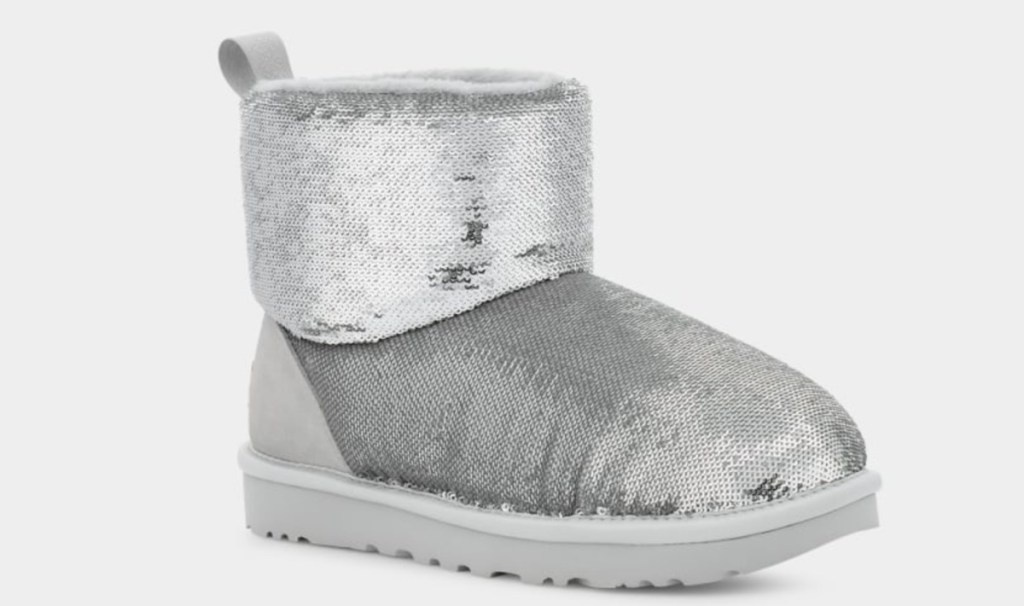 stock image of UGG Women's Classic Mini Mirror Ball Boots in silver