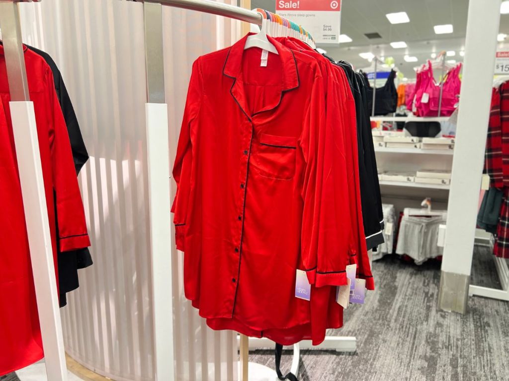 red button up satin women's sleep dress on rack at Target