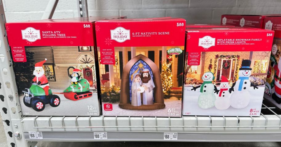 walmart christmas inflatables on shelf in store