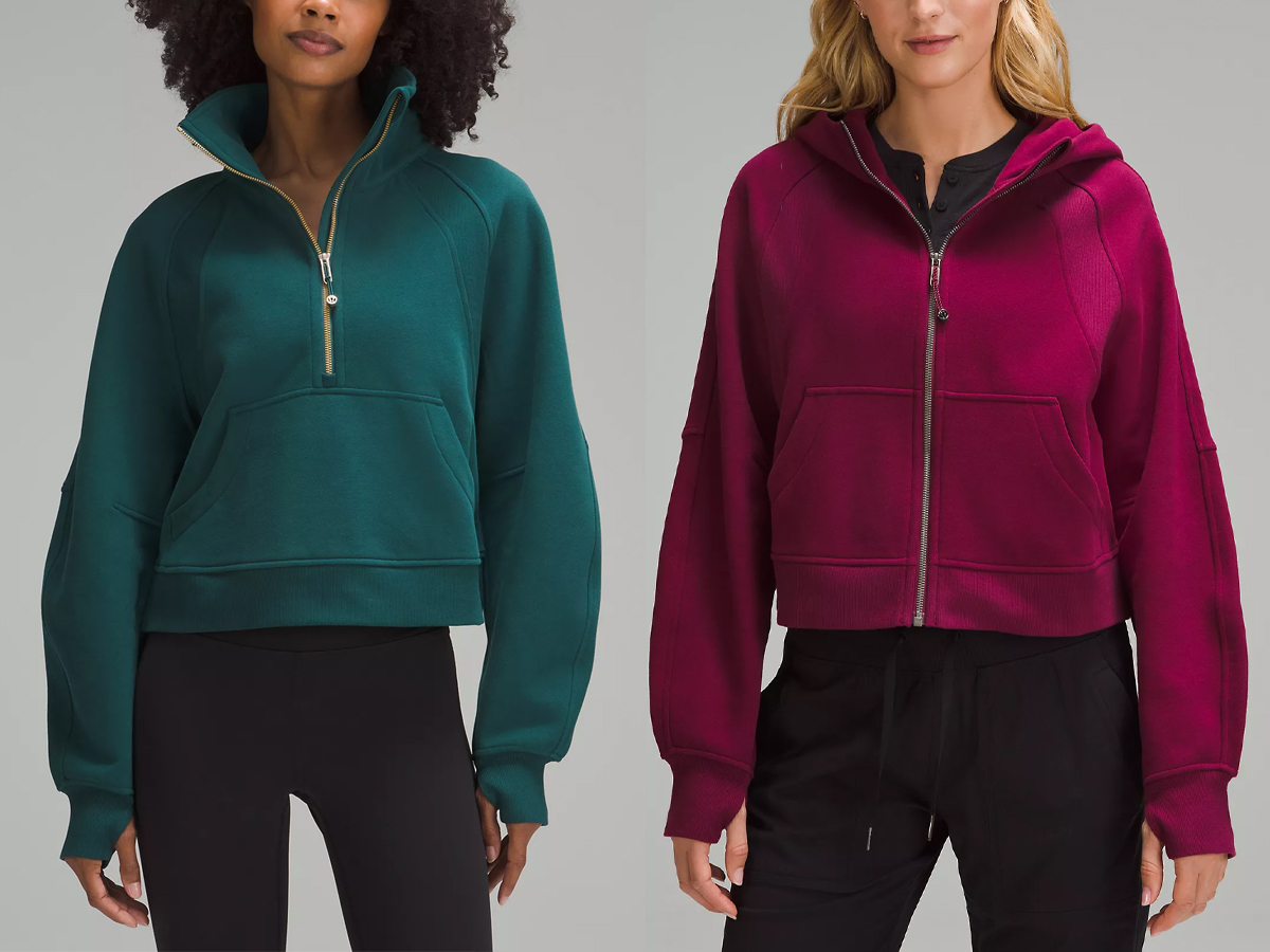 two women wearing green and red lululemon jackets