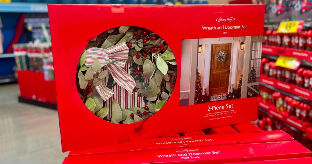 wreath and doormat set box in store