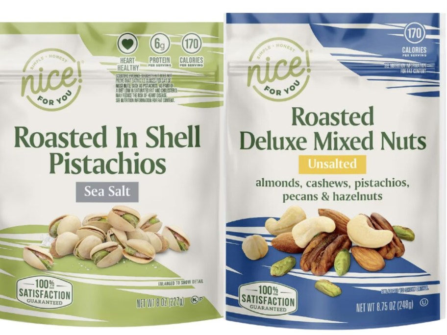 bag of Roasted in Shell Pistachios and bag of Roasted Deluxe Mixed Nuts