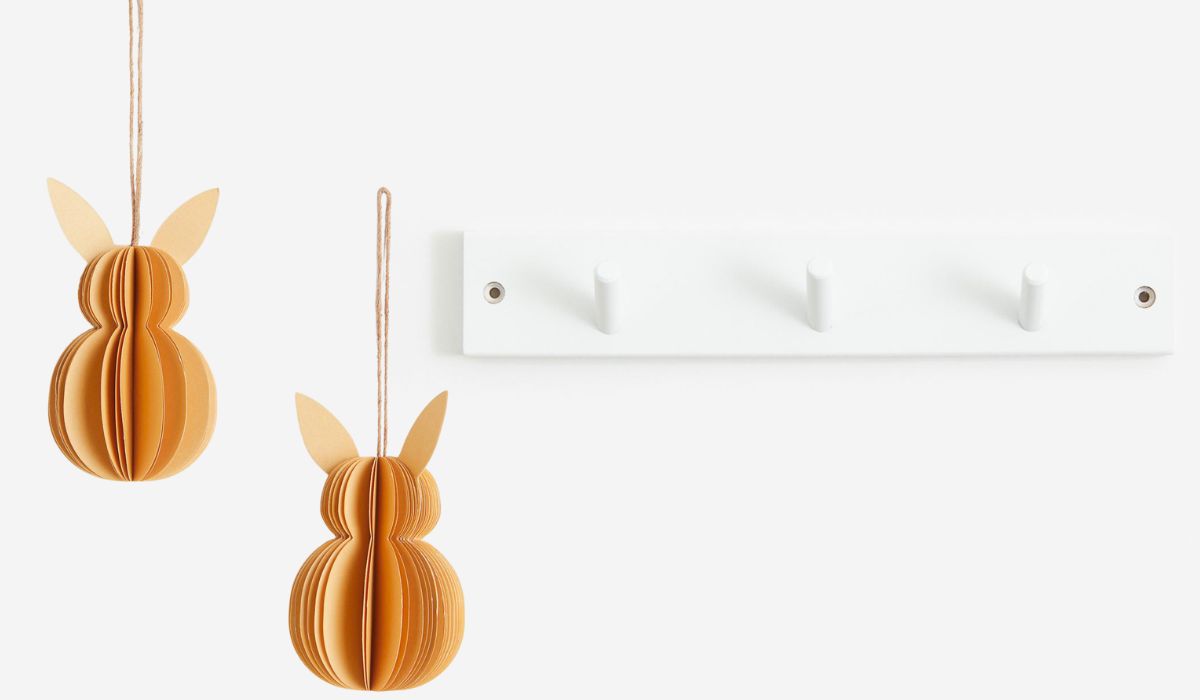 2-pack Paper Easter Decorations in beige also shown with 3 peg wooden coat rack in white