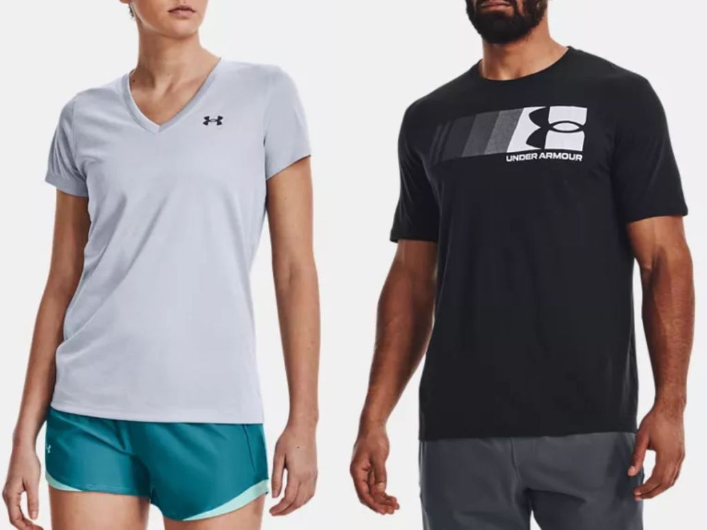 woman and man wearing Under Armour tops