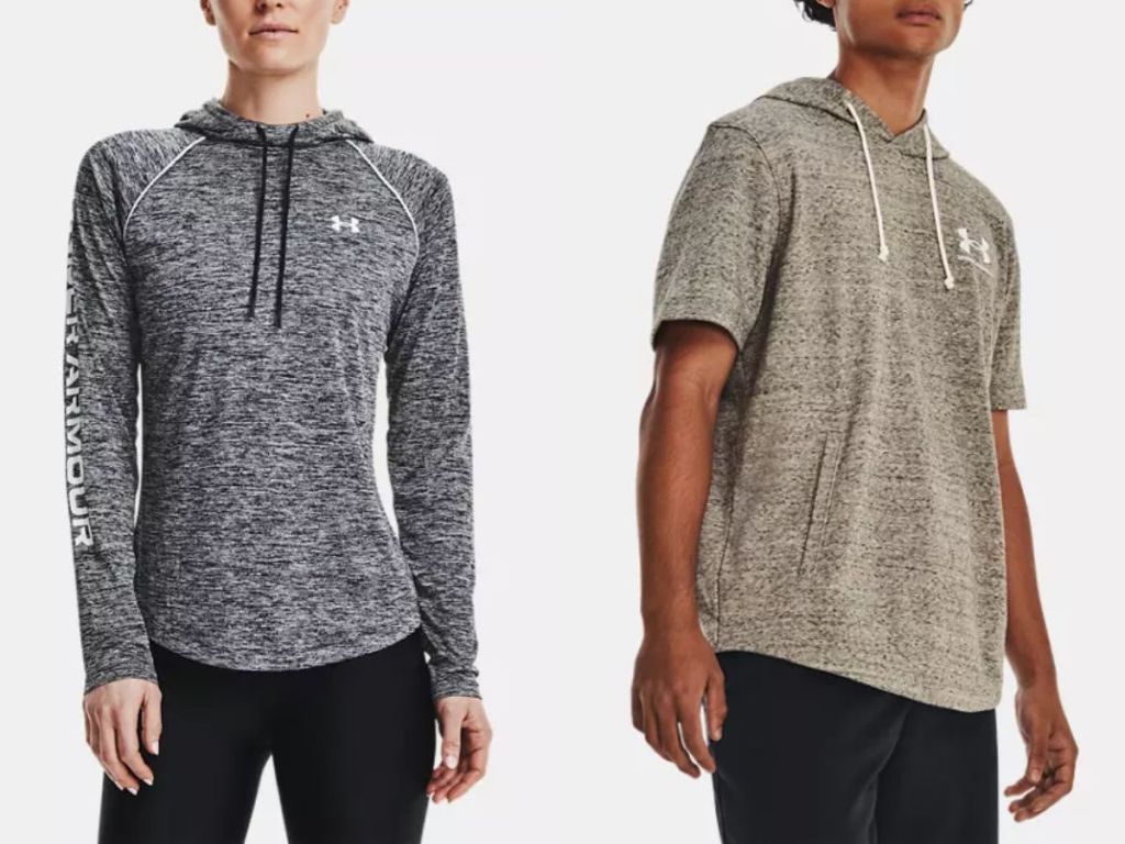 woman and man wearing Under Armour Hoodies