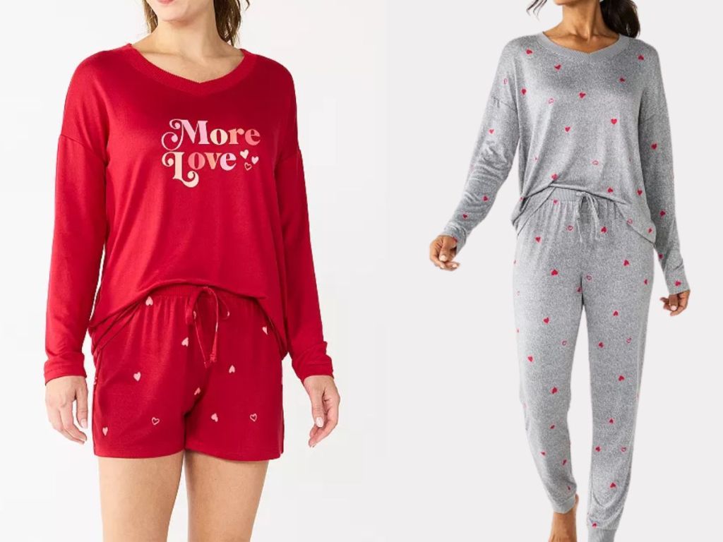 women wearing Valentine's Day pajama sets