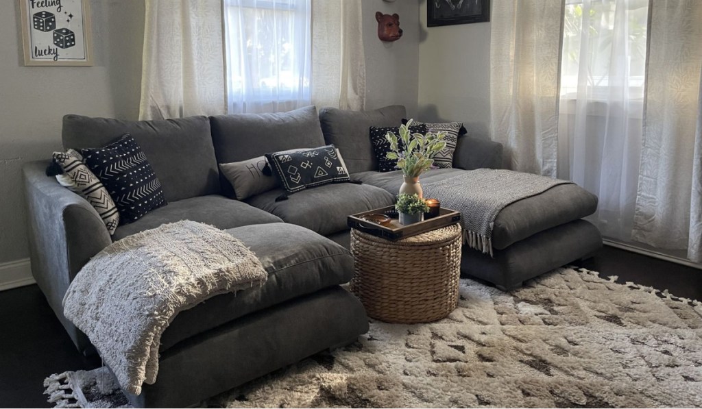 grey sectional with coffee table 